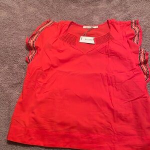 NWT Red Top w Embroidery on Sleeves in Small.